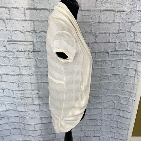 Wet seal open front short sleeve stripe cardigan w/cinch waist cream sz XS - Picture 3 of 9